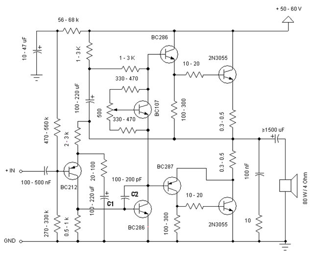 Schematy elektroniczne - 2n3055_power_amplifier_122.gif